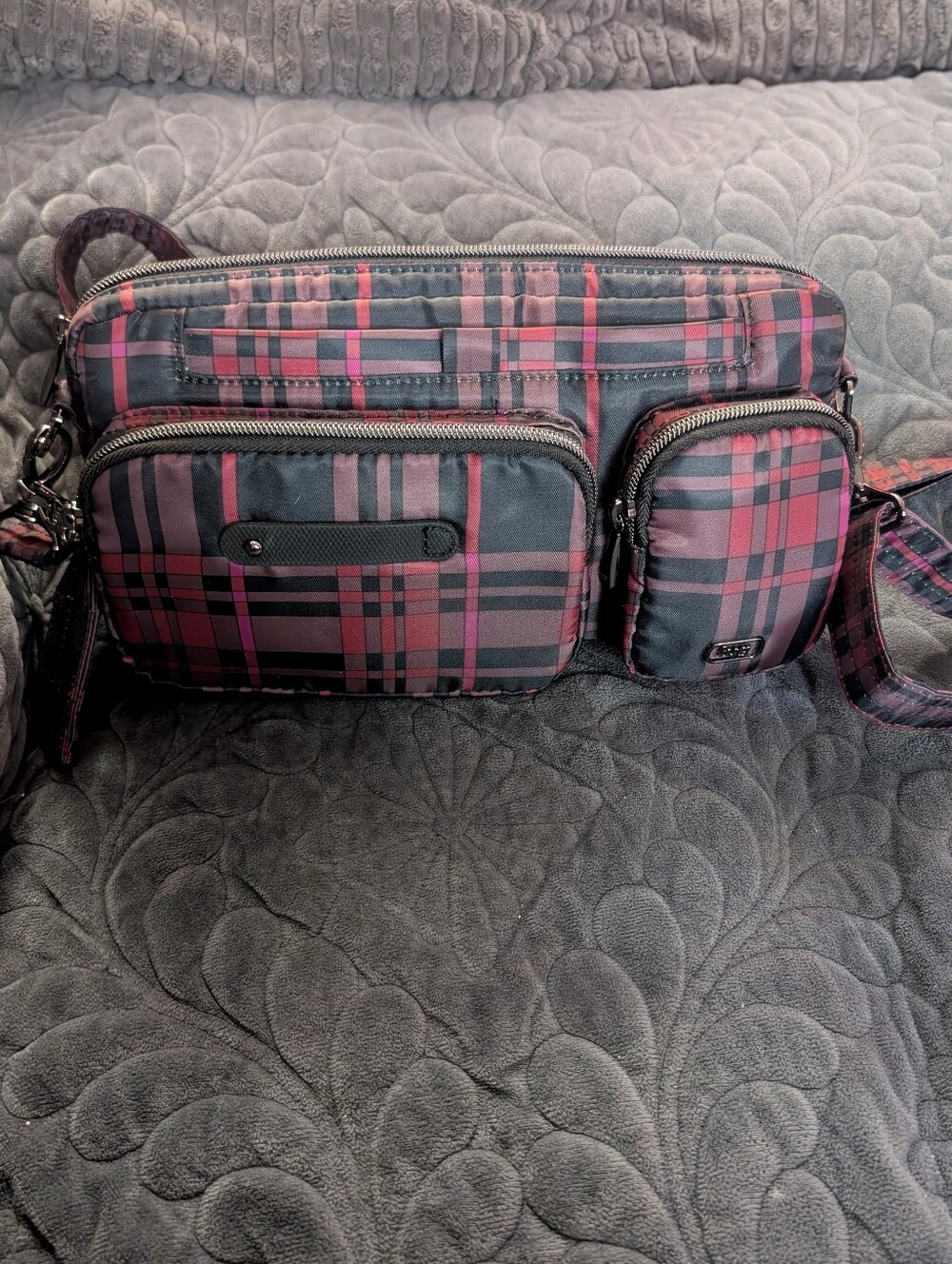 Lug Switcheroo Black & Berry Plaid RFID Crossbody Bag NWOT